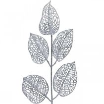 Kunstige planter, grendekor, deco blad sølv glitter L36cm 10p