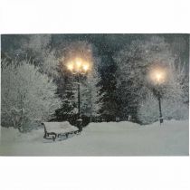 LED bilde Jule vinterlandskap med parkbenk LED veggmaleri 58x38cm