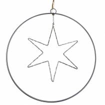 LED-stjerne i en dekorativ ring for å henge i sølvmetall Ø30cm