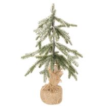 gjenstander Kunstig plante med snø, LED-juletre i jutepose, batteridrevet, for innendørs bruk, 50 cm