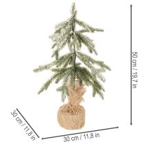 gjenstander Kunstig plante med snø, LED-juletre i jutepose, batteridrevet, for innendørs bruk, 50 cm