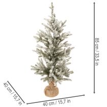 gjenstander Kunstig juletre med snø i jutepose, 40 LED-lys, til innendørs bruk, 85 cm