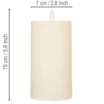 gjenstander LED-søylelys laget av ekte voks i hvitt med timerfunksjon, varmhvit, 15 cm