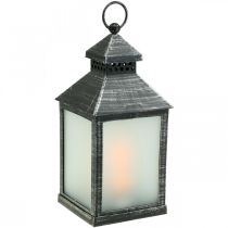 LED Lantern med Timer Deco Lantern Vintage Sølv H23cm