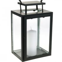 Dekorativ lanterne svartmetall, rektangulært glasslykt 19x15x30,5cm