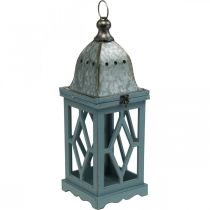 Trelykt med metalldekor, dekorativ lanterne til oppheng, hagedekor blå-sølv H51cm