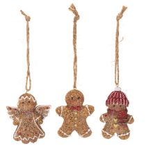 gjenstander Dekorative oppheng, kunstige pepperkakefigurer, 7 cm, 3 stk.