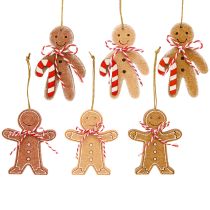 gjenstander Pepperkakemanndekorasjon til oppheng i trefiber assortert 8 cm 12 stk