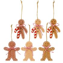 gjenstander Pepperkakemanndekorasjon til oppheng i trefiber assortert 8 cm 12 stk