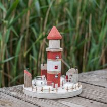 gjenstander Lighthouse telysholder rød, hvit 4 telys Ø25cm H28m
