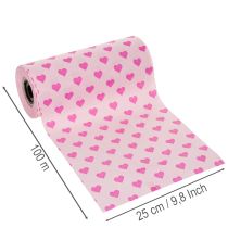 gjenstander Mansjettpapir med hjertemotiv, rosa, 25 cm, 100 m