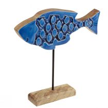 gjenstander Maritim dekorativ trefisk på stativ blå 25cm × 24,5cm
