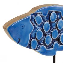 gjenstander Maritim dekorativ trefisk på stativ blå 25cm × 24,5cm