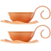 gjenstander Dekorativ kopp i metall, oransje, Ø11,5 cm, H6 cm, med skål, 2 stk.