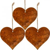 gjenstander Hjerter til å henge høst metalldekor patina 9,5×10cm 12stk