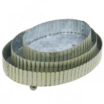 gjenstander Skuff for dekorering, lysbrett oval, metalldekorasjon sølv, grønn shabby chic L25/22/18cm H6cm sett med 3