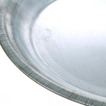 Dekorativ plate, arrangementsfot, metallplate sølv, borddekor Ø26cm