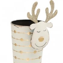 gjenstander Reinsdyrplantekrukke, adventsdekor, metalldekor, plantekasse til jul hvit, gylden H28cm Ø8,5cm