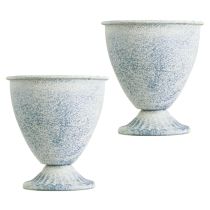 gjenstander Mini begervase metall hvit blå vintage dekorasjon 11,5 cm 2-delt sett