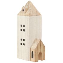 gjenstander Mini julelandsby tredekorasjon hvit naturfarget H13/7cm 6 stk