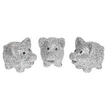 Mini lykkegriser med glimmer sølv 3cm 24stk