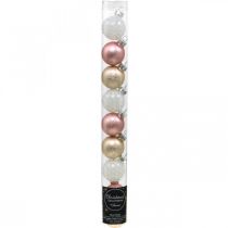 gjenstander Mini julekuler krem, rosa, hvit ekte glass Ø3cm 9stk