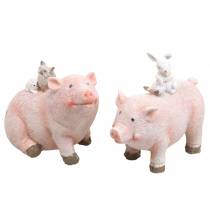 Dekorativ figur sett piggy med dyrevenner 9,3cm × 7,5 / 8,5cm 2stk