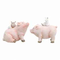gjenstander Dekorativ figur sett piggy med dyrevenner 9,3cm × 7,5 / 8,5cm 2stk