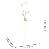 gjenstander Kunstig valmue, hvit, lang stilk, 78 cm, 3 stk.