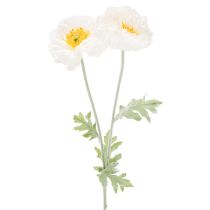 gjenstander Kunstig valmue, hvit, lang stilk, 78 cm, 3 stk.
