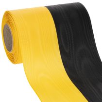 gjenstander Moiré-kransbånd 150 mm gul-svart - sorgbånd, skjerf, dekorasjon, klubbbånd - 25 m rull