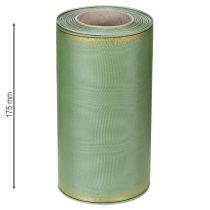 gjenstander Moiré kransbånd salviegrønt med gullkant - 175 mm x 25 m - dekorativt bånd til blomsterdekorasjoner og feiringer