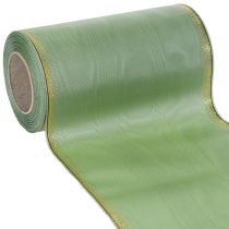 gjenstander Moiré kransbånd salviegrønt med gullkant - 175 mm x 25 m - dekorativt bånd til blomsterdekorasjoner og feiringer
