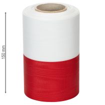 gjenstander Moiré-kransbånd, sørgebånd hvitt-rødt, dekorativt bånd 150 mm, minnebånd fleur-sorgebånd, acetattaft 25 m