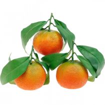 Dekorative frukter, appelsiner med blader, kunstige frukter H9cm Ø6,5cm 4stk