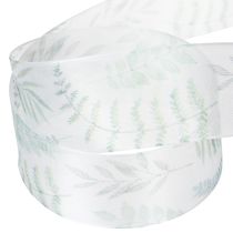 gjenstander Organzabånd, chiffonbånd, bladrike grener, grønn, 40 mm, 15 m