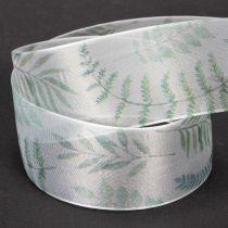 gjenstander Organzabånd, chiffonbånd, bladrike grener, grønn, 40 mm, 15 m