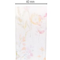 gjenstander Organzabånd, chiffonbånd, blomstermønster, oransje/rosa, 40 mm, 15 m