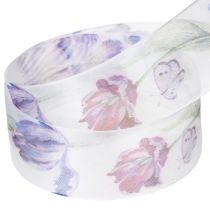 gjenstander Organzabånd, chiffonbånd, papegøyetulipaner, lilla, 40 mm, 18 m