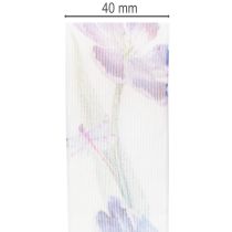 gjenstander Organzabånd, chiffonbånd, papegøyetulipaner, lilla, 40 mm, 18 m