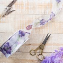 gjenstander Organzabånd, chiffonbånd, papegøyetulipaner, lilla, 40 mm, 18 m