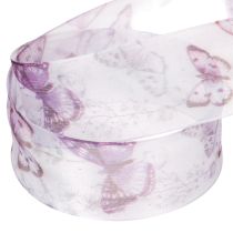 gjenstander Organzabånd, chiffonbånd, sommerfugler, lilla, 40 mm, 18 m