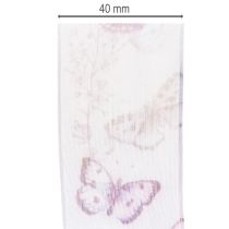gjenstander Organzabånd, chiffonbånd, sommerfugler, lilla, 40 mm, 18 m