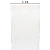 gjenstander Organzabånd, kremfarget, dekorativt bånd med hjerter, 40 mm bredt, 15 m langt