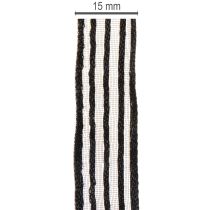 gjenstander Organzabånd med striper, gavebånd, svart, 15 mm bredt, 20 m langt