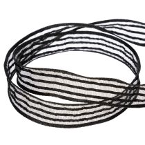 gjenstander Organzabånd med striper, gavebånd, svart, 15 mm bredt, 20 m langt