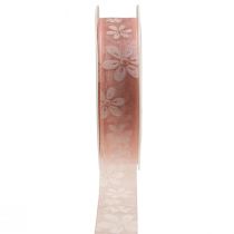 Organza bånd blomster gavebånd rosa 25mm 18m