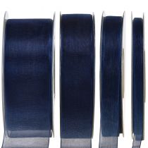 Organza bånd gavebånd mørkeblått bånd blå kant 50m