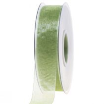 Organza bånd grønt gavebånd selvkant lime grønt 25mm 50m