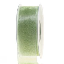 Organza bånd grønt gavebånd selvkant lime grønt 40mm 50m